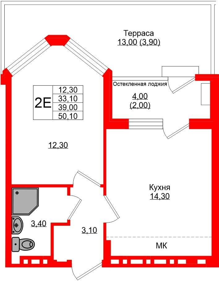 1-комнатная 39 м2 в ЖК Кроны и Волны корпус null этаж 1