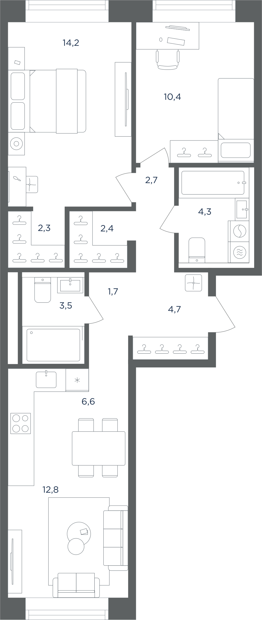 3-комнатная 65 м2 в ЖК Равновесие корпус null этаж 3