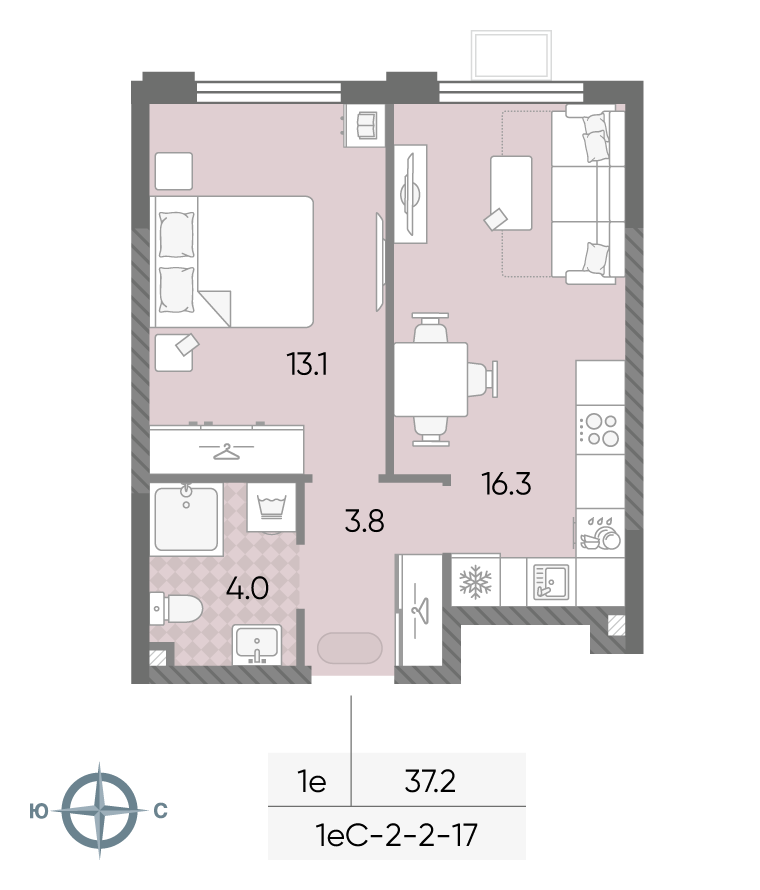 1-комнатная 37 м2 в ЖК ЛУЧИ корпус null этаж 13