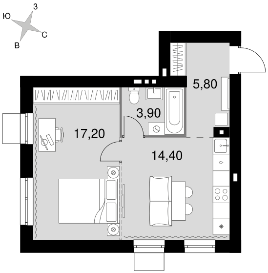 2-комнатная 41 м2 в ЖК Апрелевка Клаб корпус null этаж 2