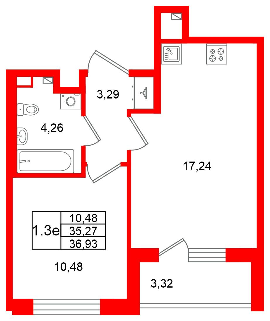 1-комнатная 35 м2 в ЖК Универ Сити корпус null этаж 2