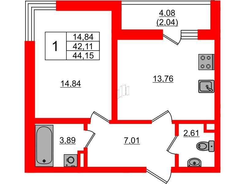 1-комнатная 42 м2 в ЖК Золотые купола. Новая История корпус null этаж 1