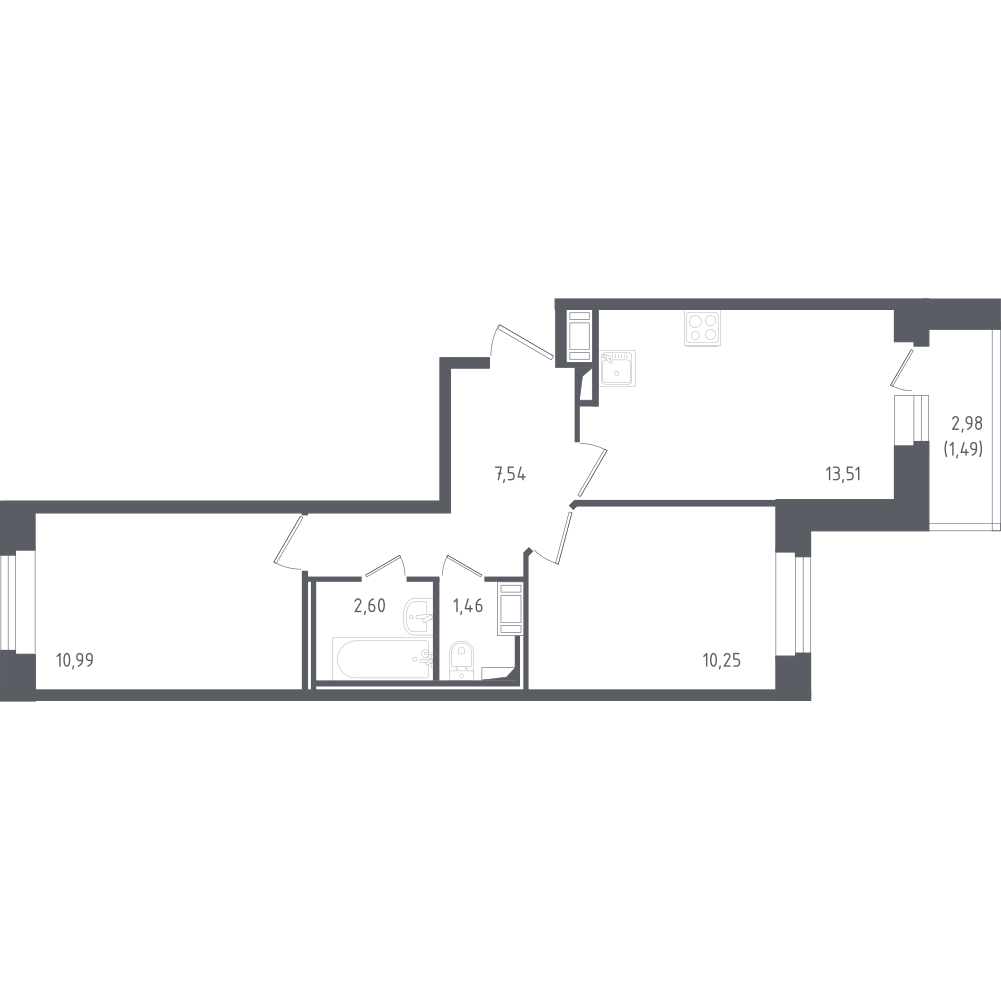 2-комнатная 48 м2 в ЖК Новое Колпино корпус null этаж 7