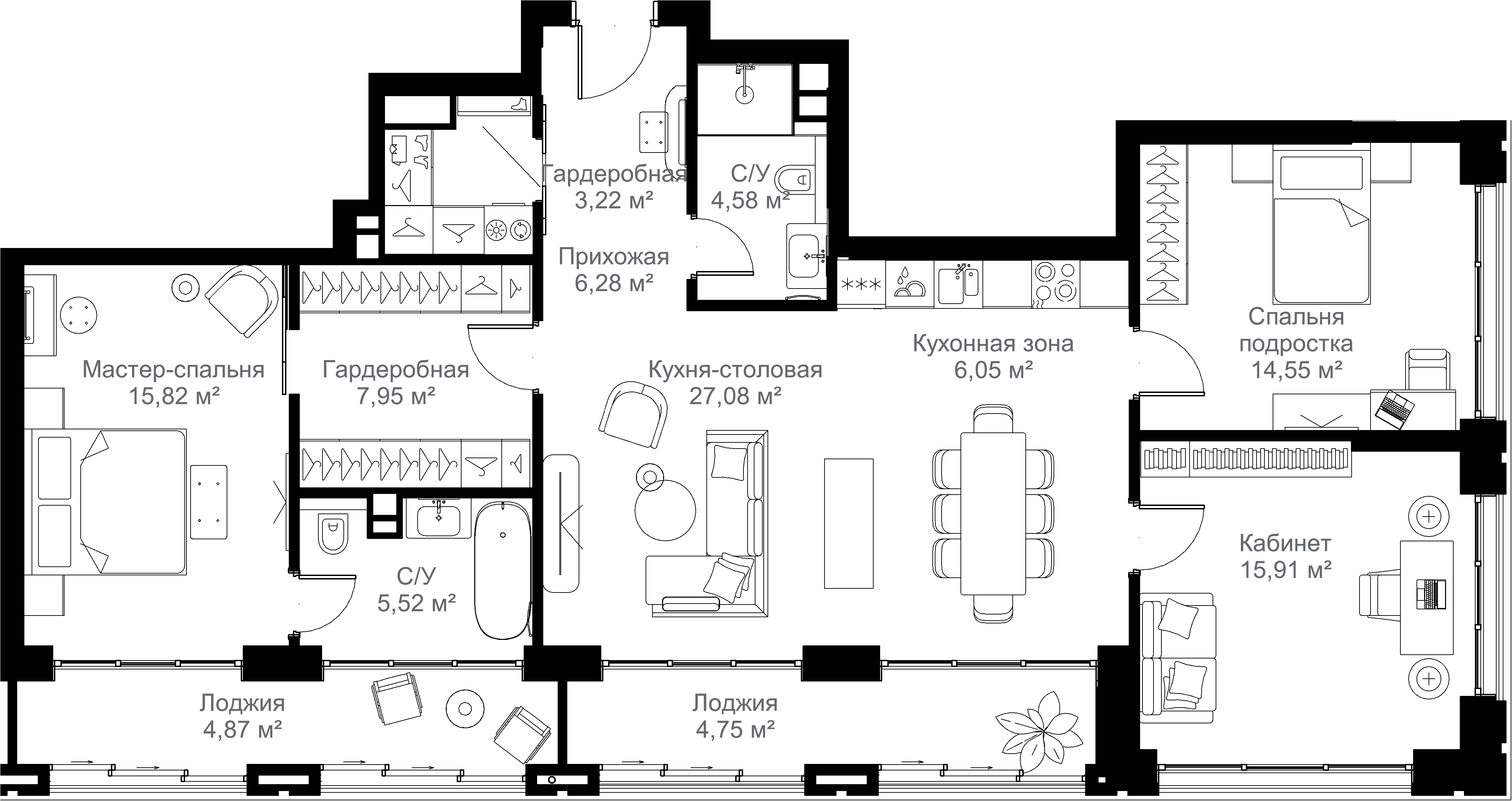 2-комнатная 116 м2 в ЖК МЫС корпус null этаж 5