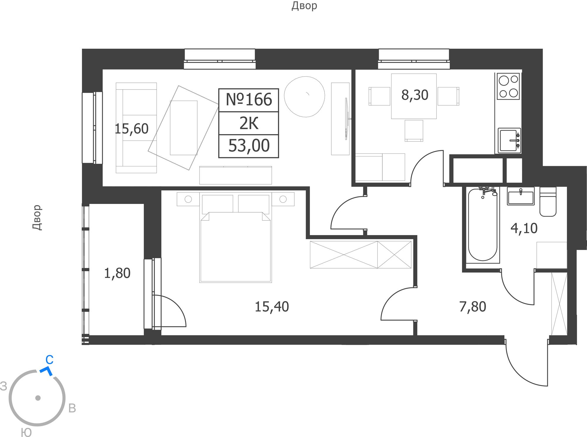 2-комнатная 53 м2 в ЖК Октябрьский корпус null этаж 14