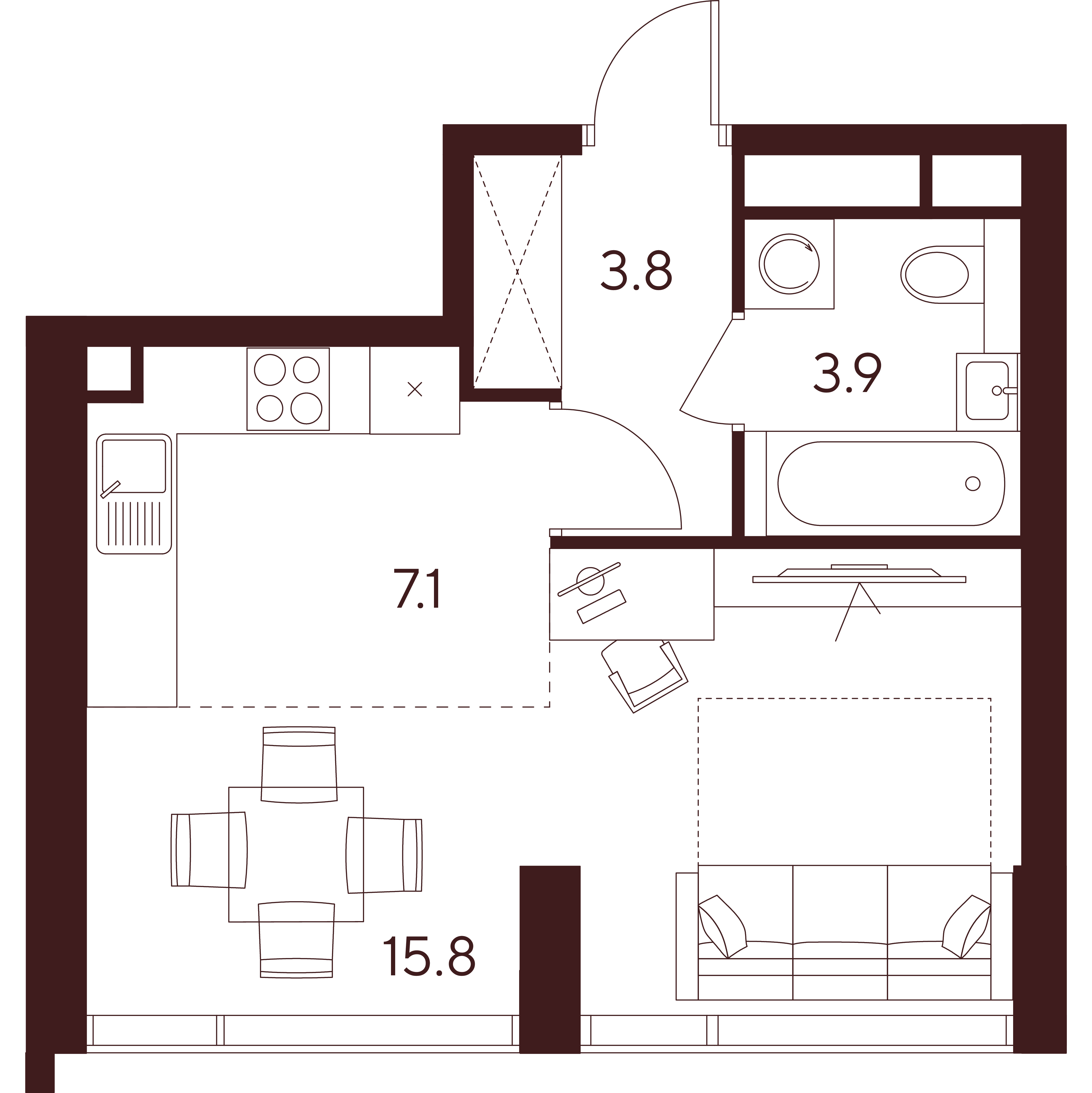 Студия 30 м2 в ЖК Инди Тауэрз от Аквилон корпус null этаж 13