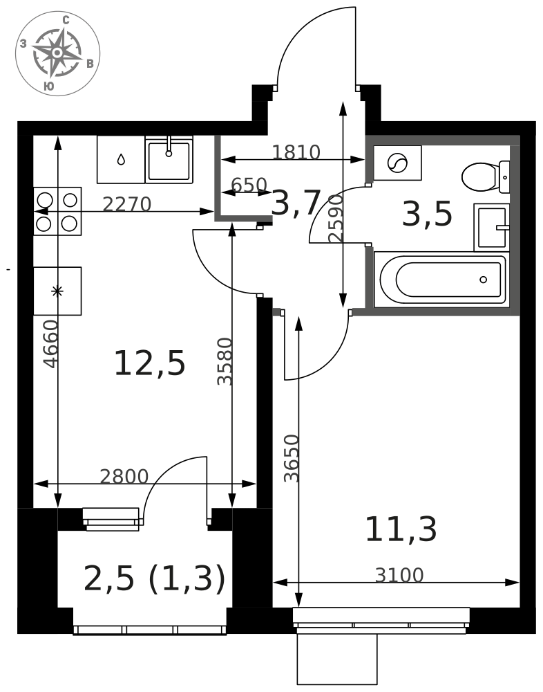 1-комнатная 32 м2 в ЖК 1-й Ясеневский корпус null этаж 4
