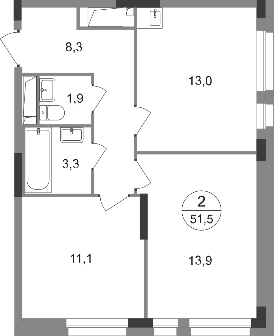 2-комнатная 51 м2 в ЖК Первый Московский корпус null этаж 5