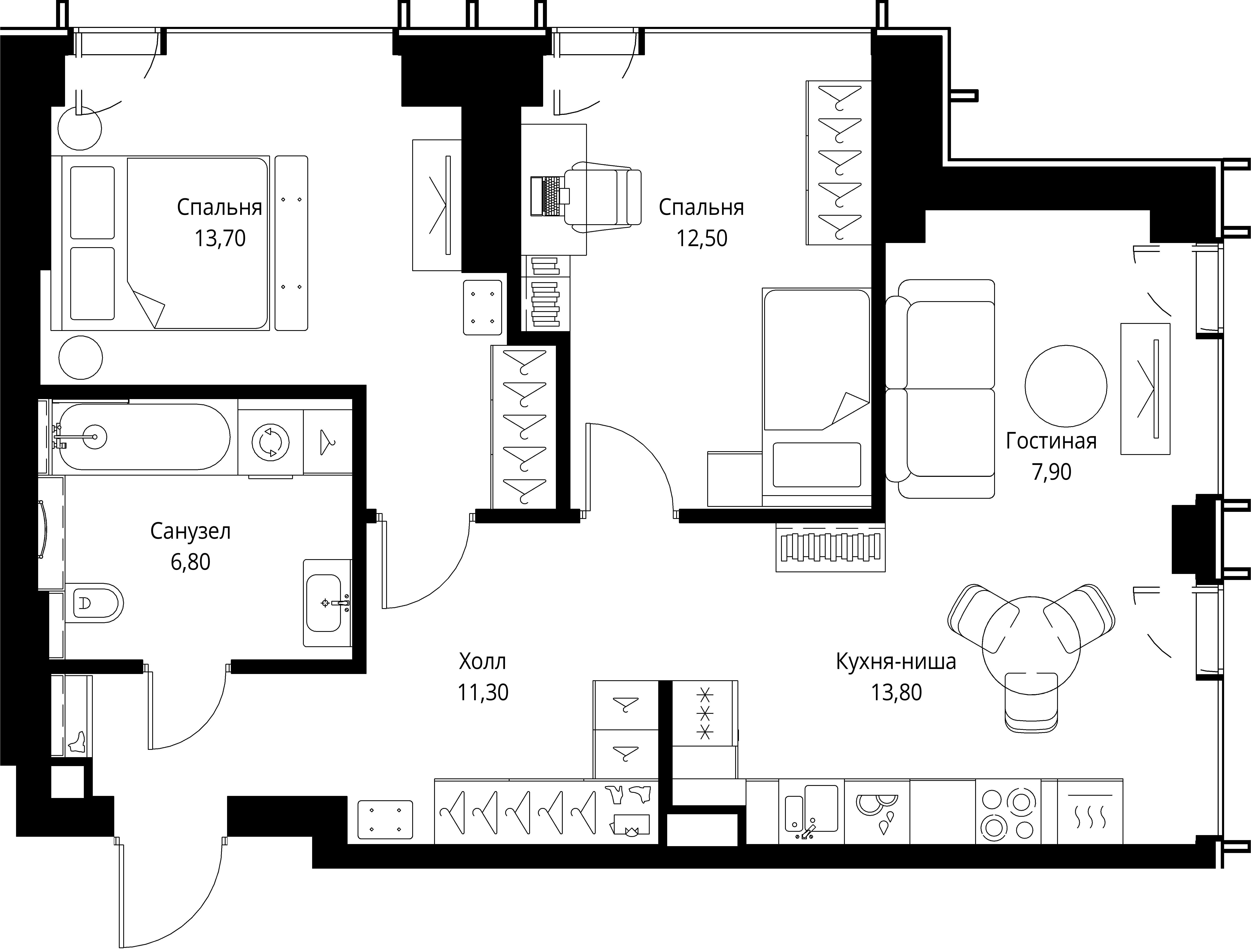 2-комнатная 67 м2 в ЖК VEER корпус null этаж 2