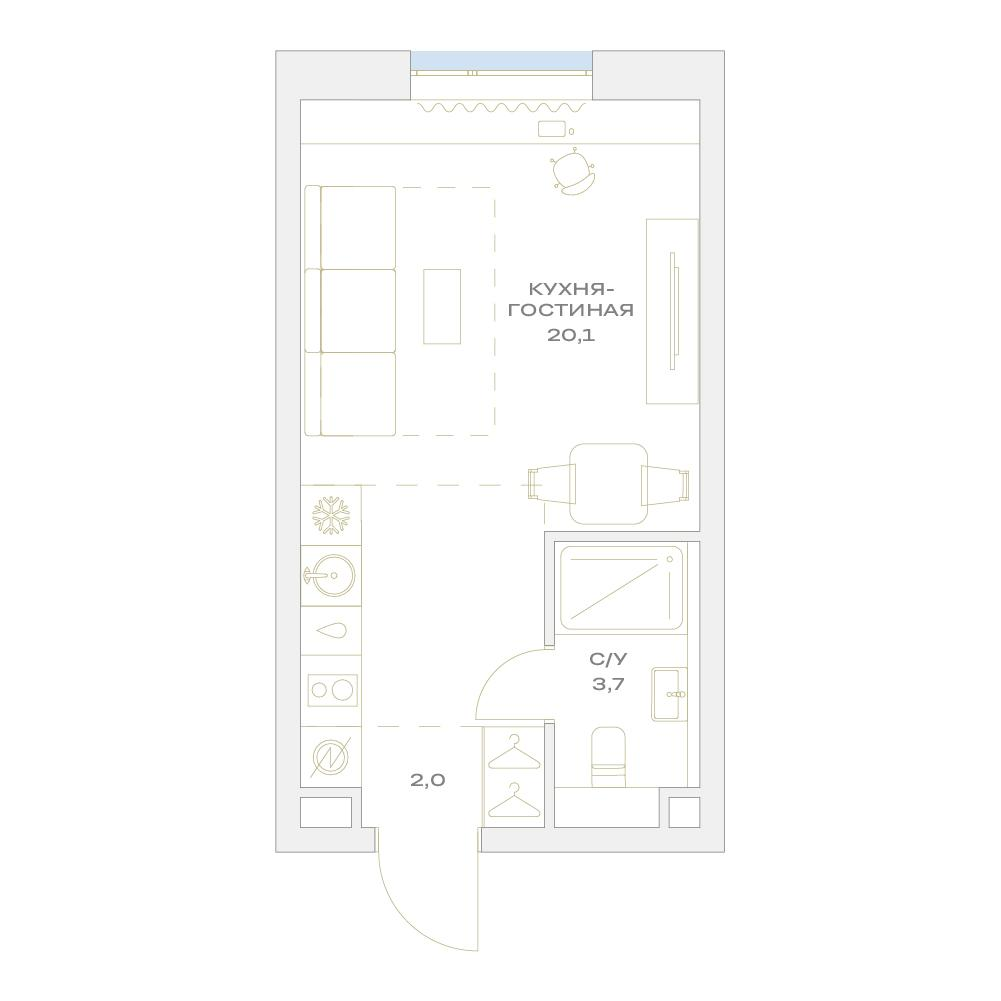 Студия 25 м2 в ЖК Детали корпус null этаж 2