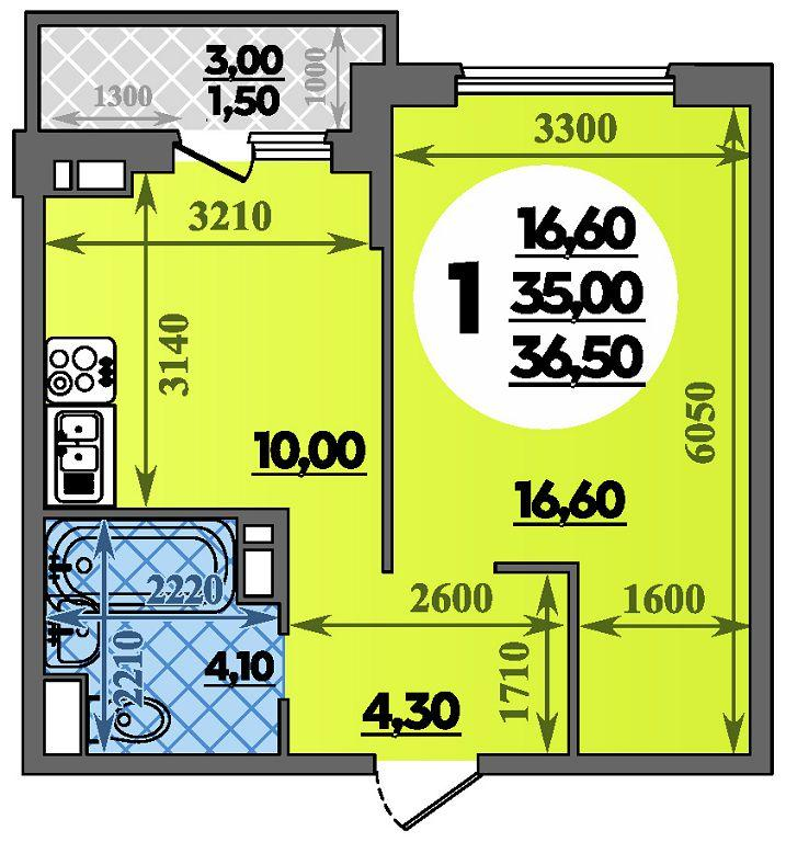 1-комнатная 36 м2 в ЖК Парк у дома корпус null этаж 7