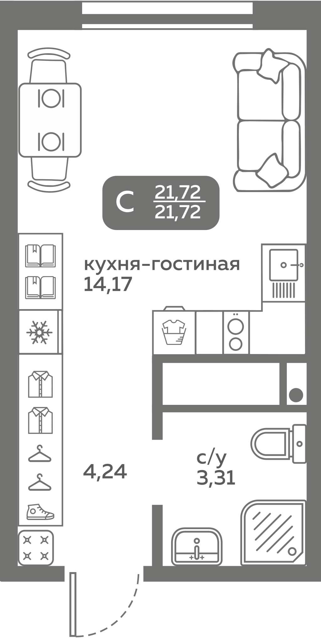 Студия 21 м2 в ЖК Меридиан Слобода корпус null этаж 15