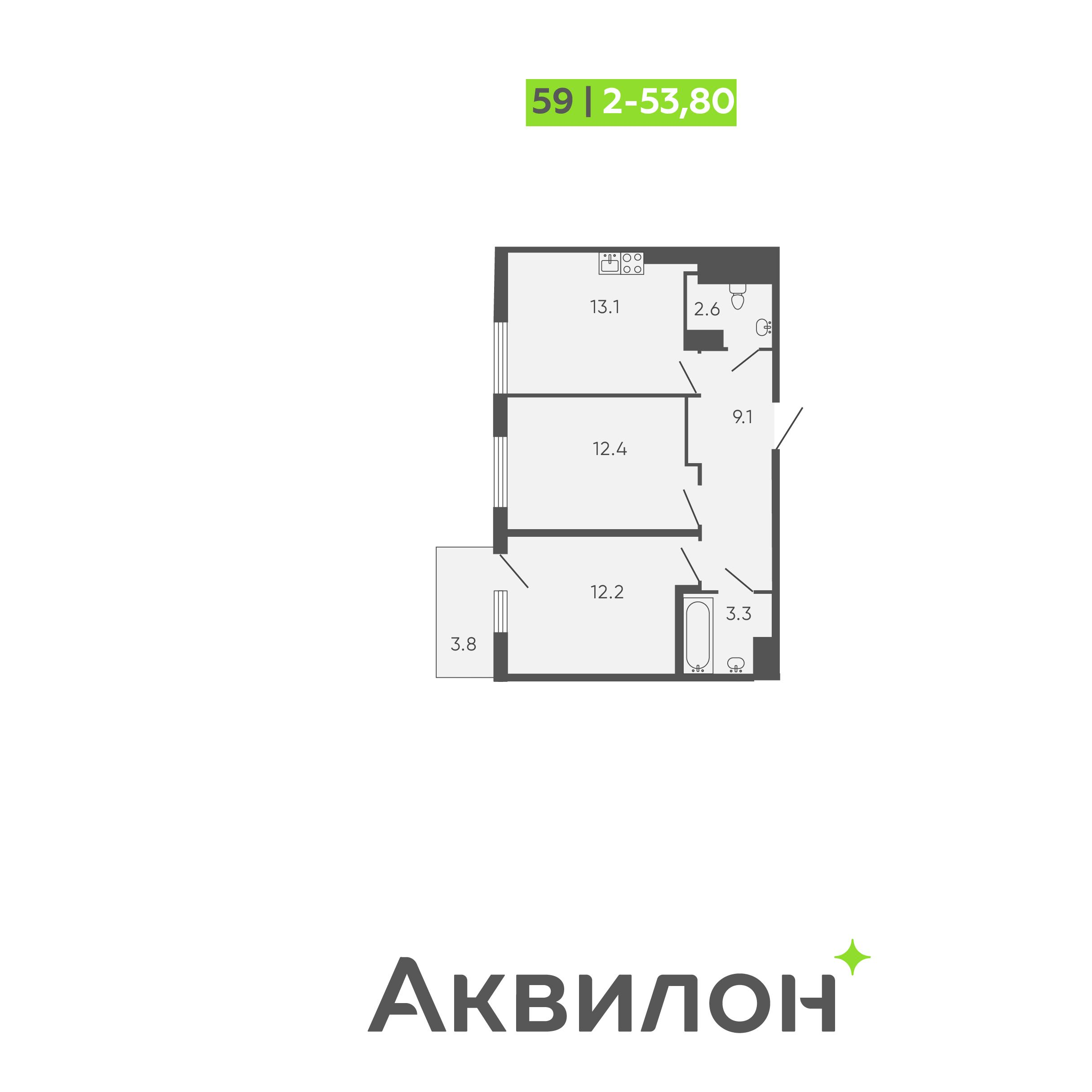 2-комнатная 53 м2 в ЖК TESORO корпус null этаж 5