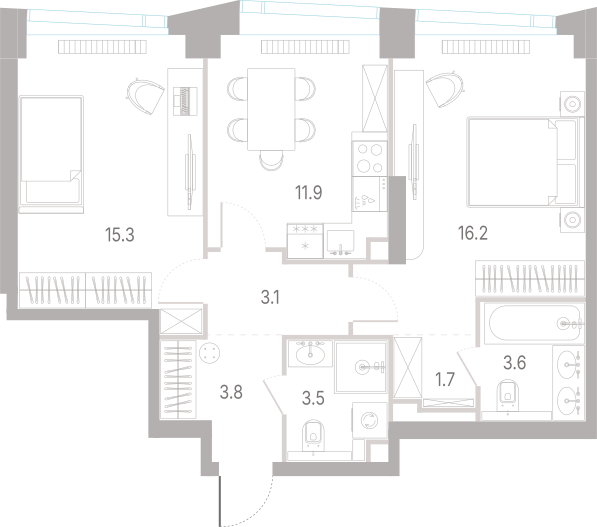 2-комнатная 59 м2 в ЖК КОД Сокольники корпус null этаж 25