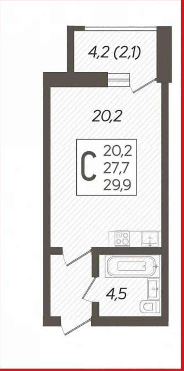 Студия 31 м2 в ЖК undefined корпус null этаж 3