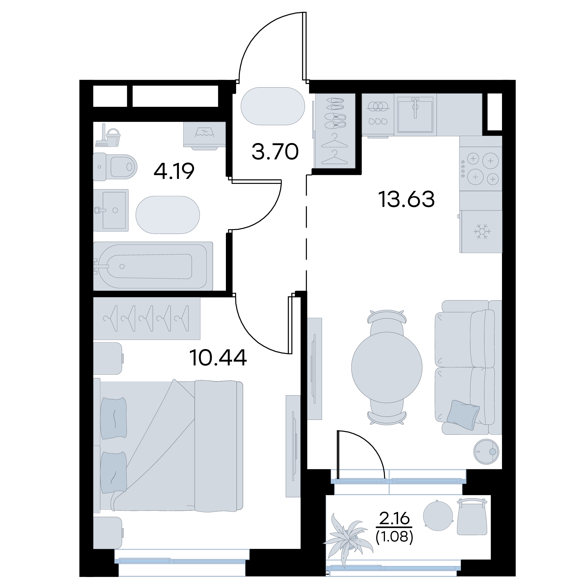 1-комнатная 33 м2 в ЖК GloraX Октябрьский корпус null этаж 7