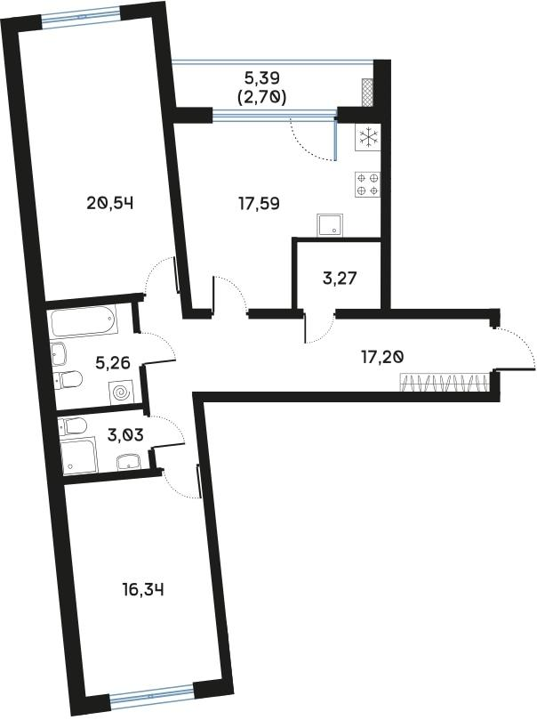 2-комнатная 86 м2 в ЖК Регенбоген корпус null этаж 2