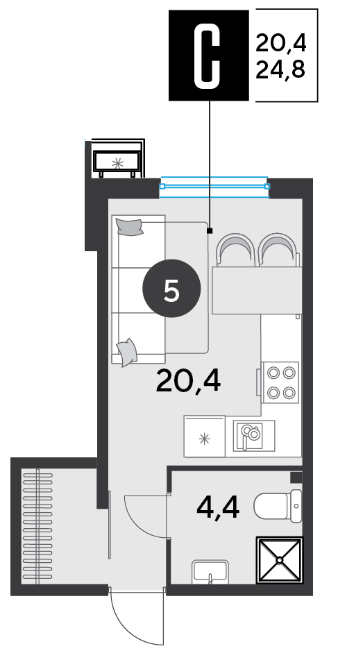 Студия 24 м2 в ЖК Парк Победы 2 корпус null этаж 2