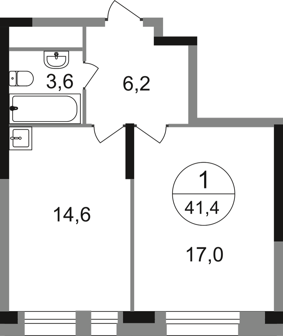 1-комнатная 41 м2 в ЖК Первый Московский корпус null этаж 2