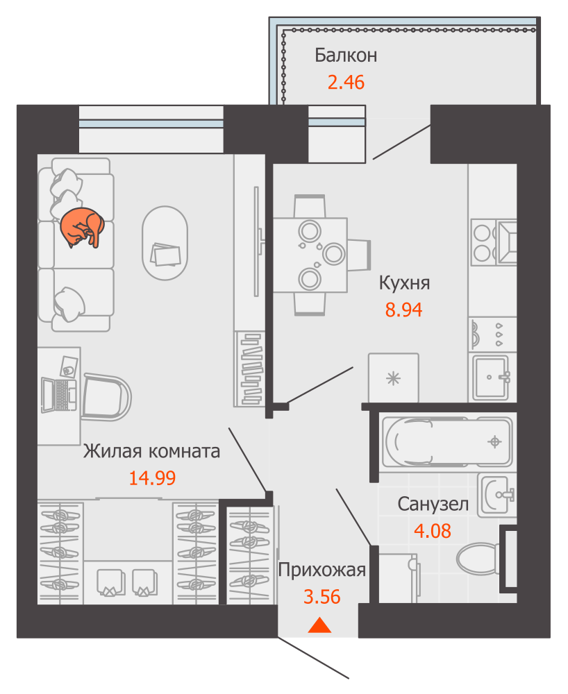 1-комнатная 32 м2 в ЖК Камаполис корпус null этаж 9