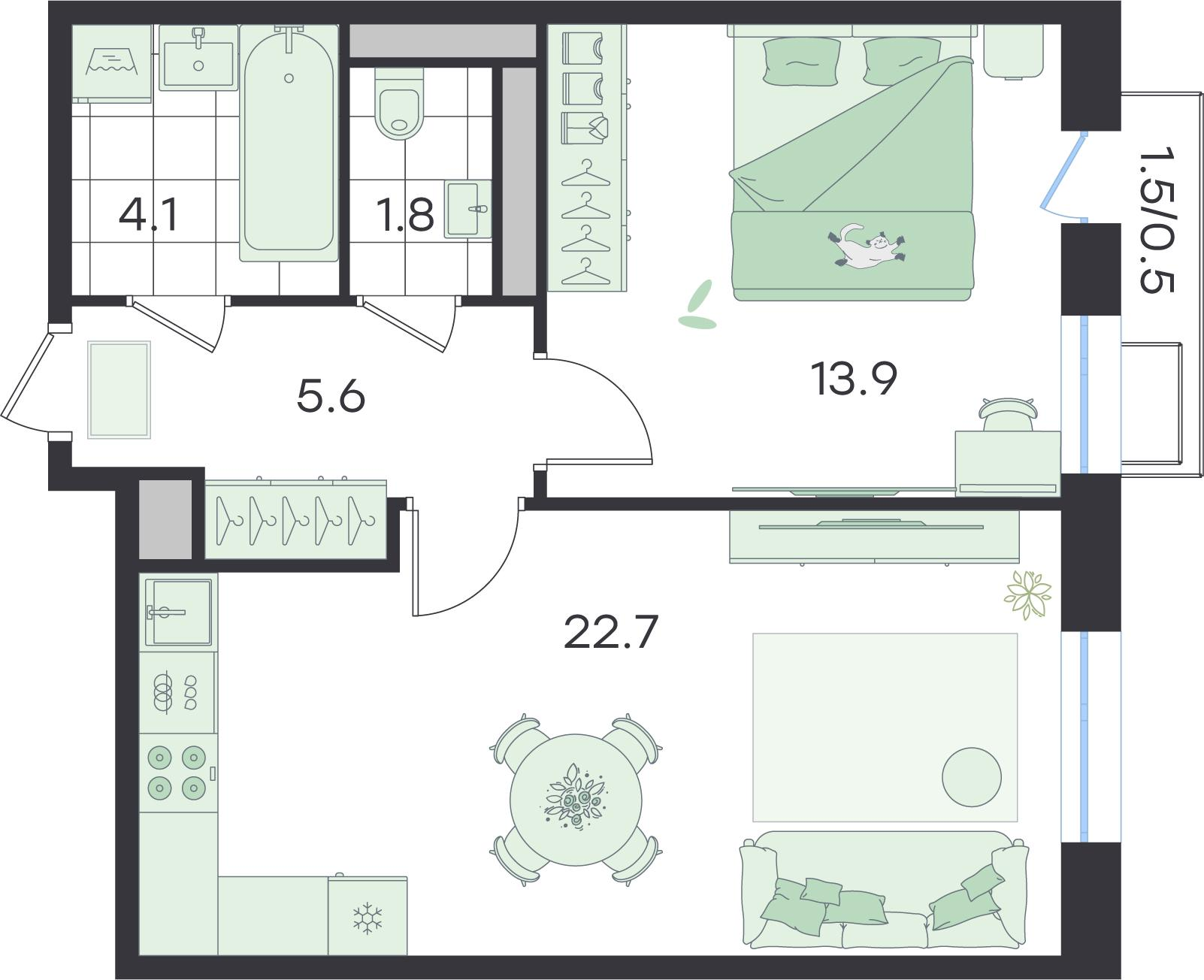 1-комнатная 48 м2 в ЖК G3 Театральный корпус null этаж 5