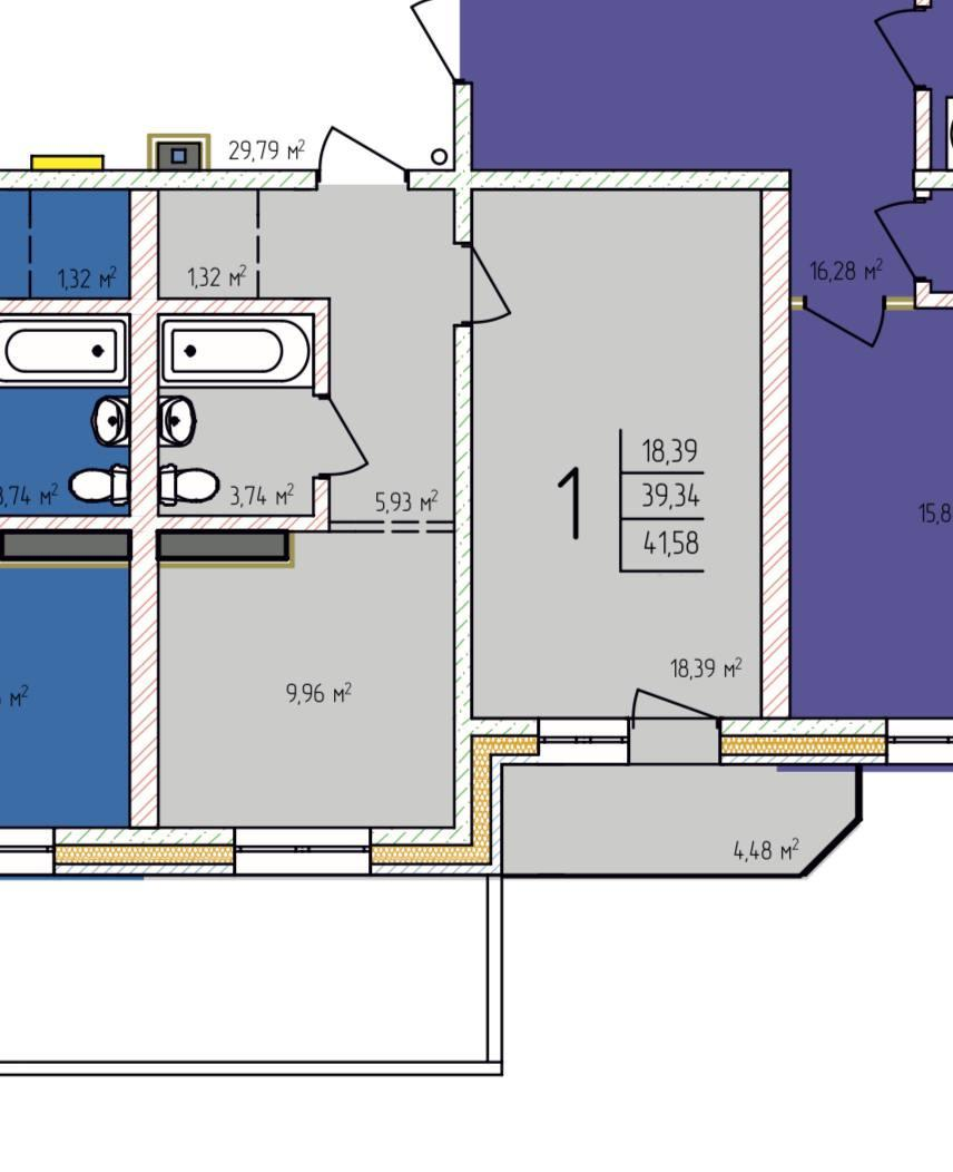 1-комнатная 41.6 м2 в ЖК undefined корпус null этаж 2