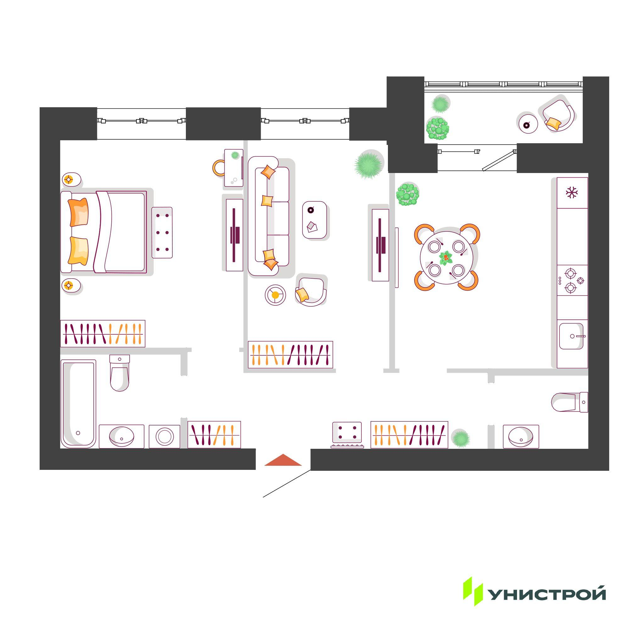 2-комнатная 56 м2 в ЖК Южный бульвар корпус null этаж 10