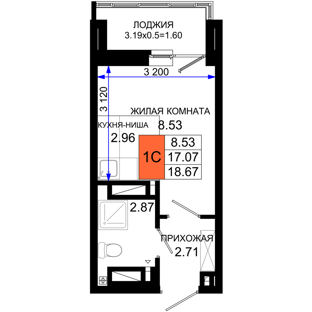 Студия 18 м2 в ЖК Октябрь парк корпус null этаж 13