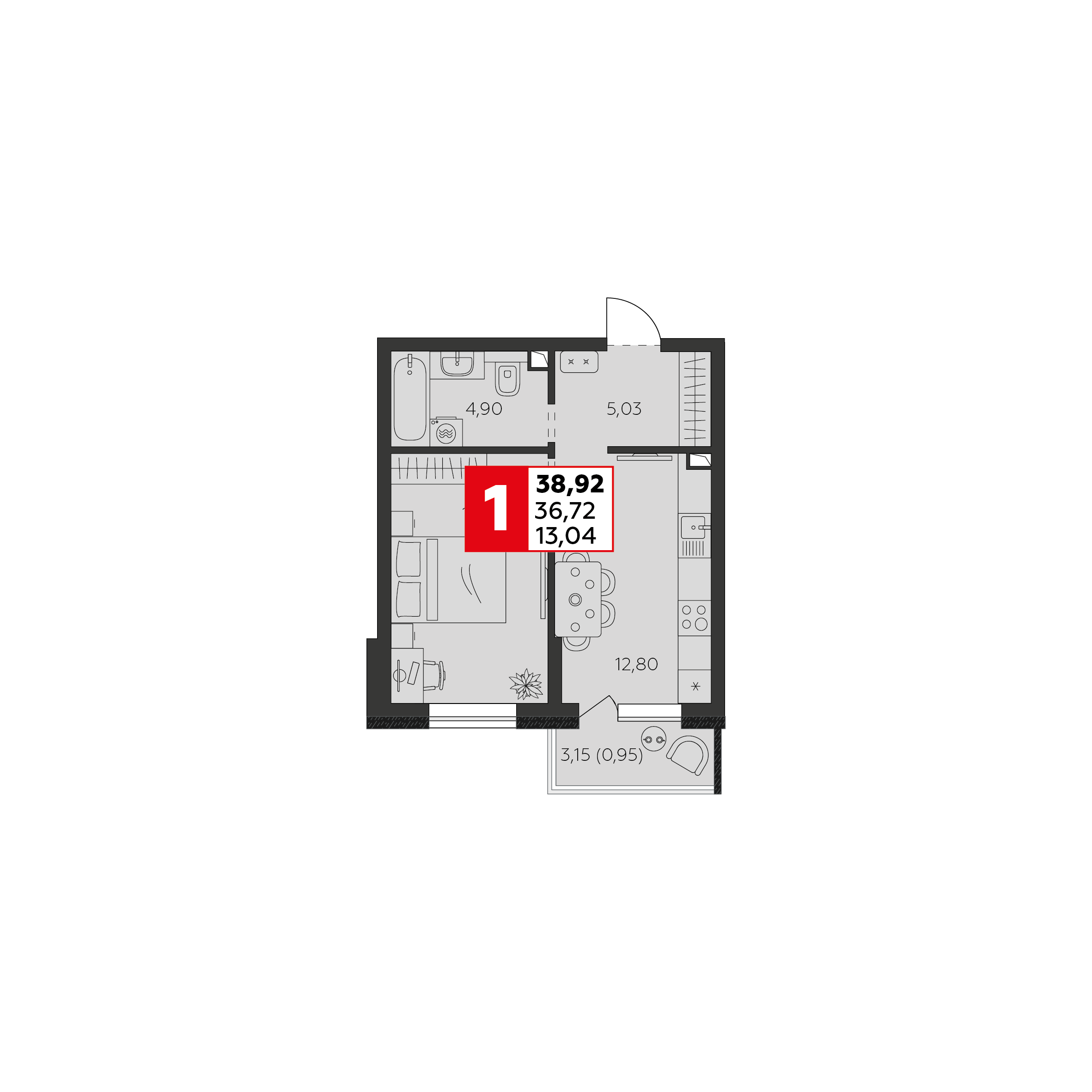 1-комнатная 36 м2 в ЖК К24 корпус null этаж 2