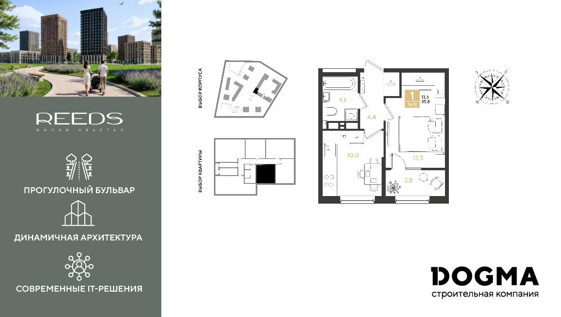 1-комнатная 35 м2 в ЖК РИДЗ корпус null этаж 5