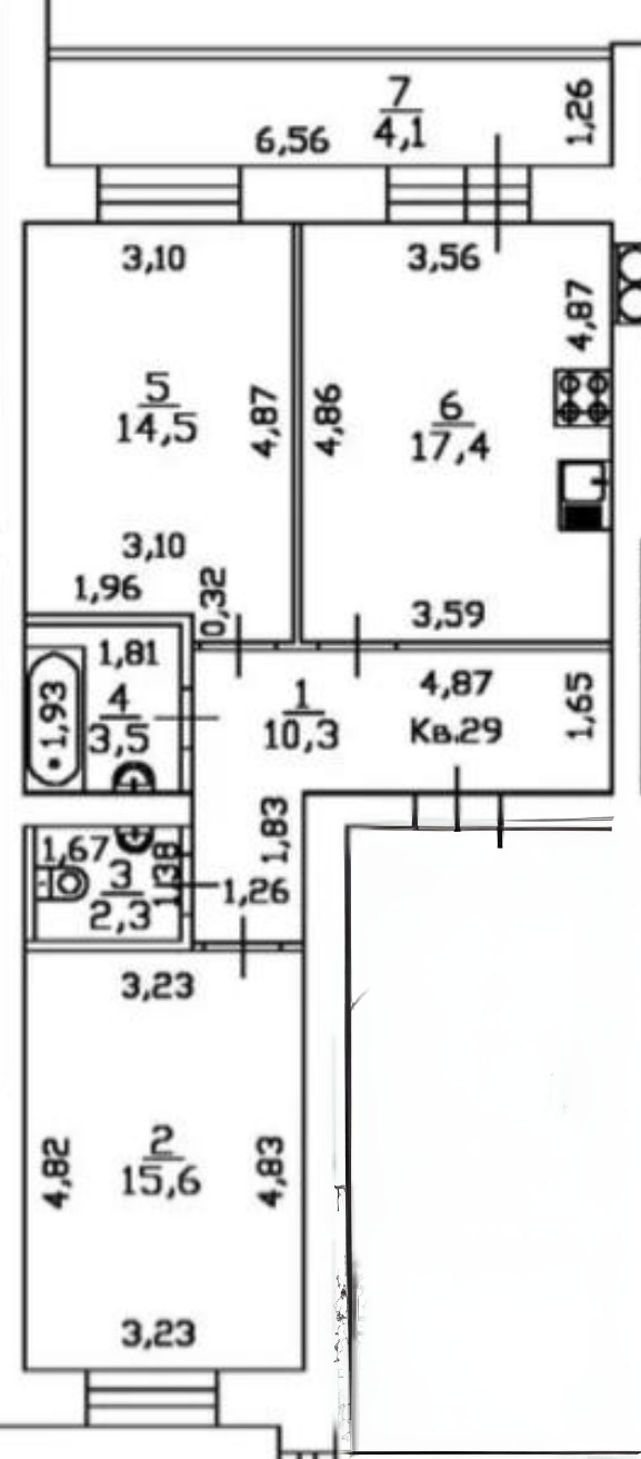 2-комнатная 63.6 м2 в ЖК undefined корпус null этаж 2
