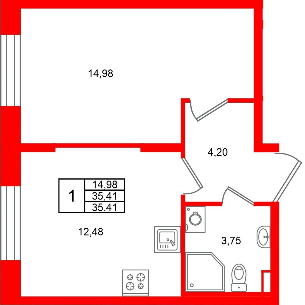 1-комнатная 35 м2 в ЖК Аннино Сити корпус null этаж 1