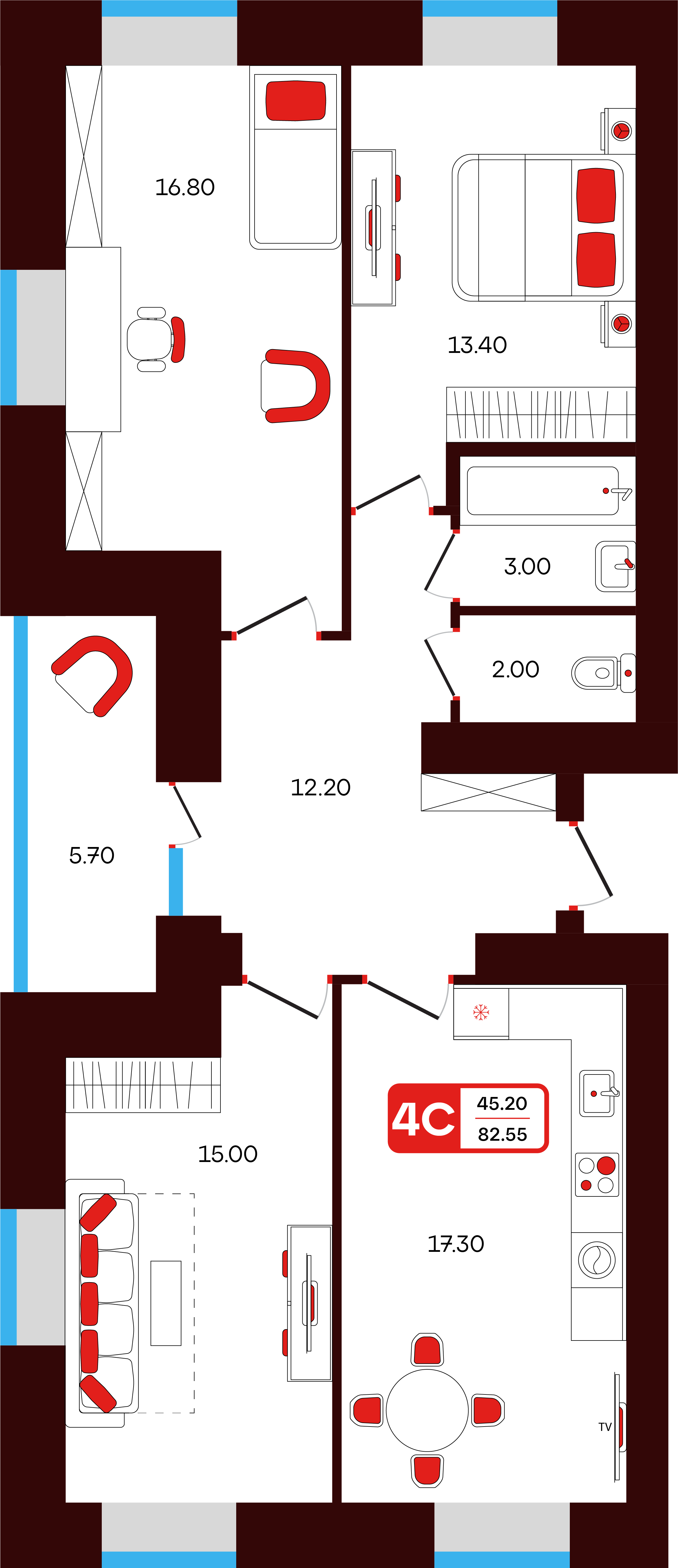 4-комнатная 82 м2 в ЖК Тепло корпус null этаж 2