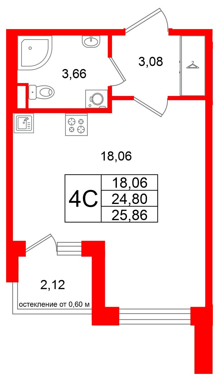 Студия 24 м2 в ЖК Univer City корпус null этаж 1