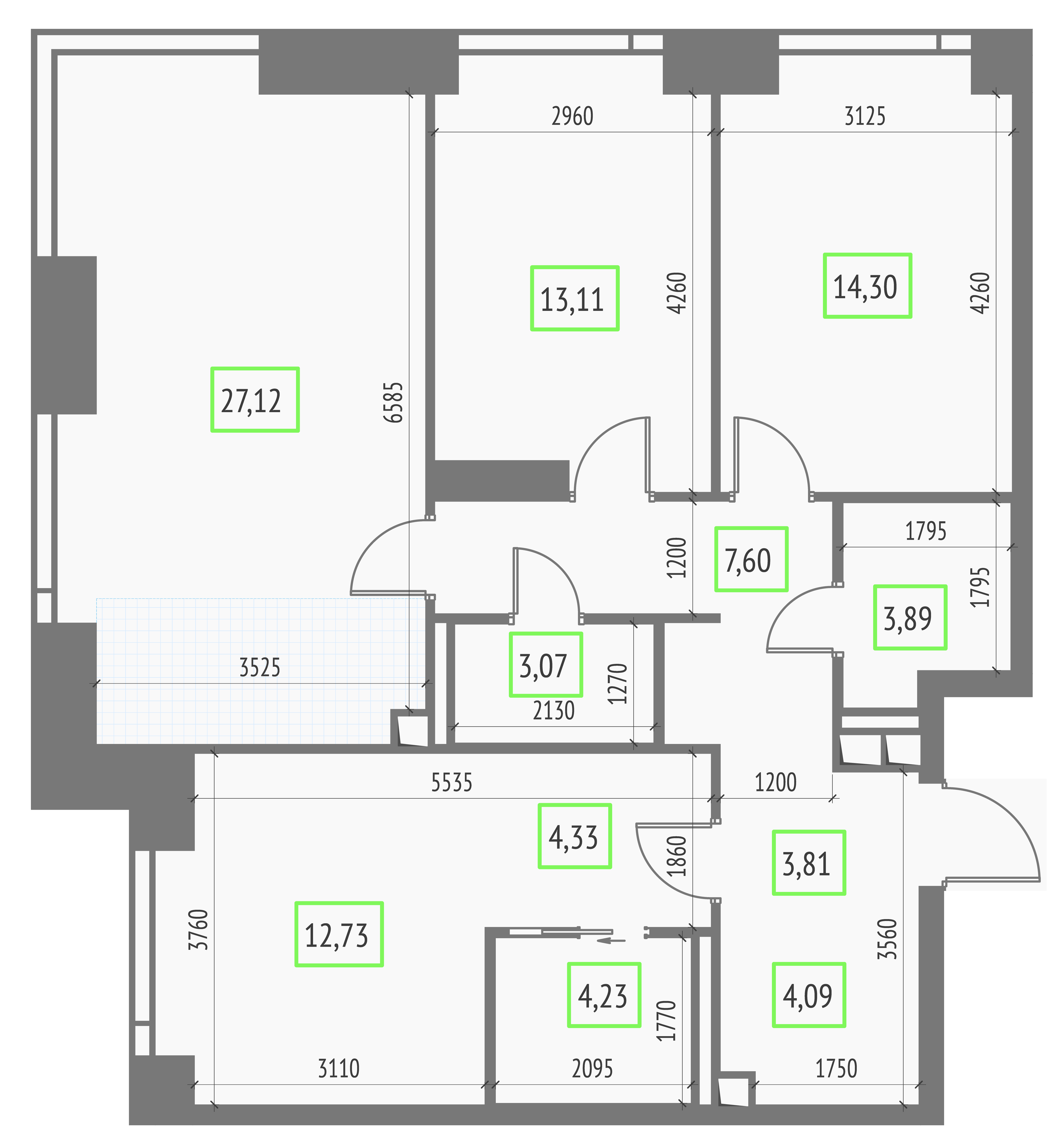 3-комнатная 98 м2 в ЖК Апсайд Тауэрс корпус null этаж 14
