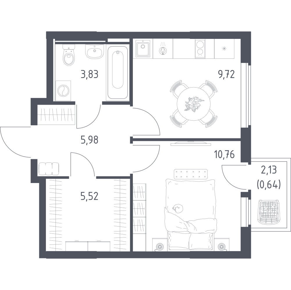 1-комнатная 36 м2 в ЖК Остафьево корпус null этаж 7