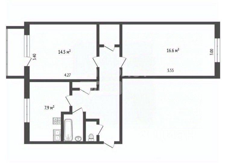 2-комнатная 53.4 м2 в ЖК undefined корпус null этаж 3