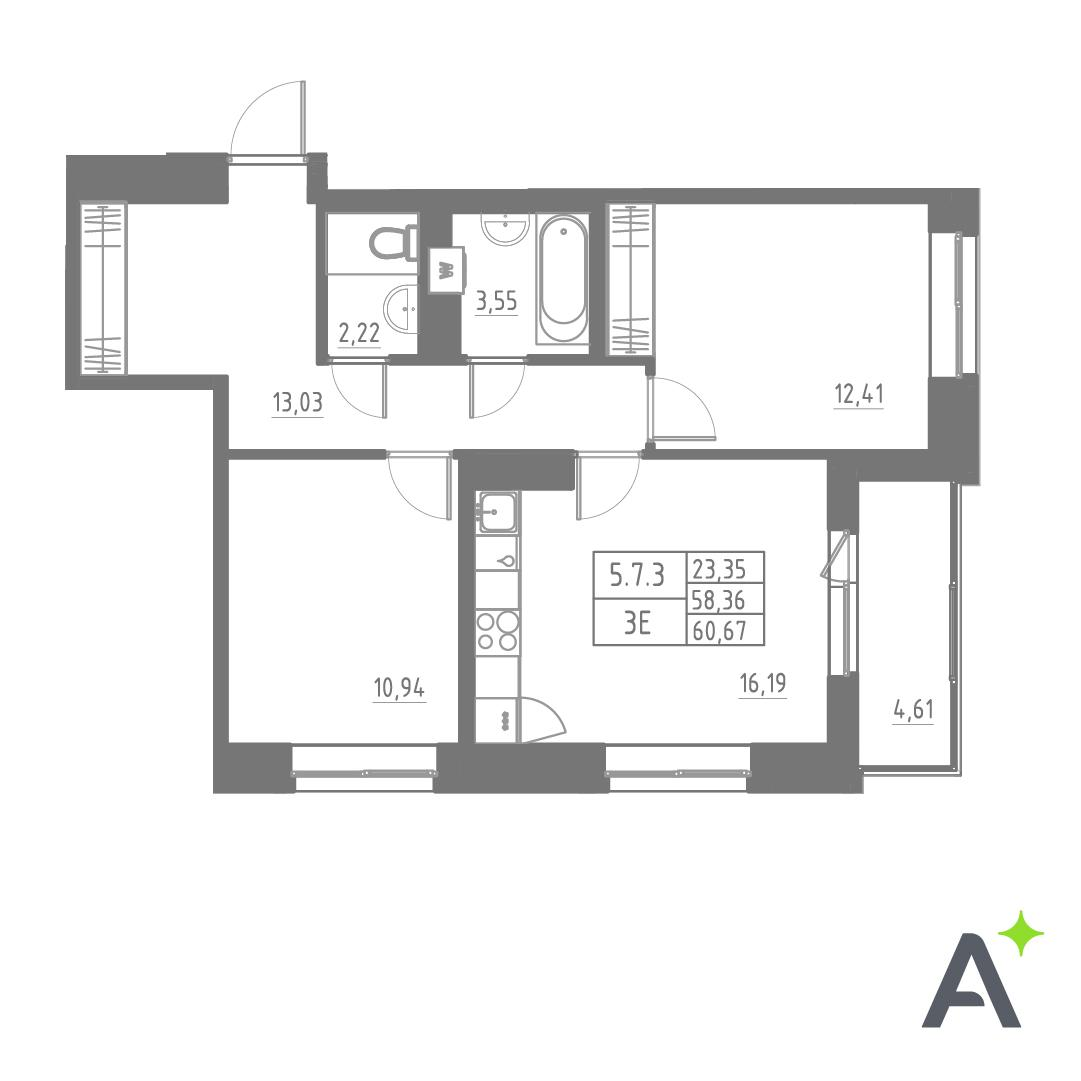 Студия 60 м2 в ЖК Аквилон Солар корпус null этаж 7