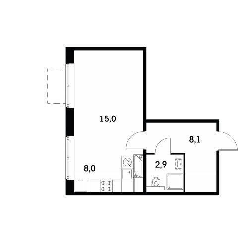 1-комнатная 34.1 м2 в ЖК undefined корпус null этаж 10