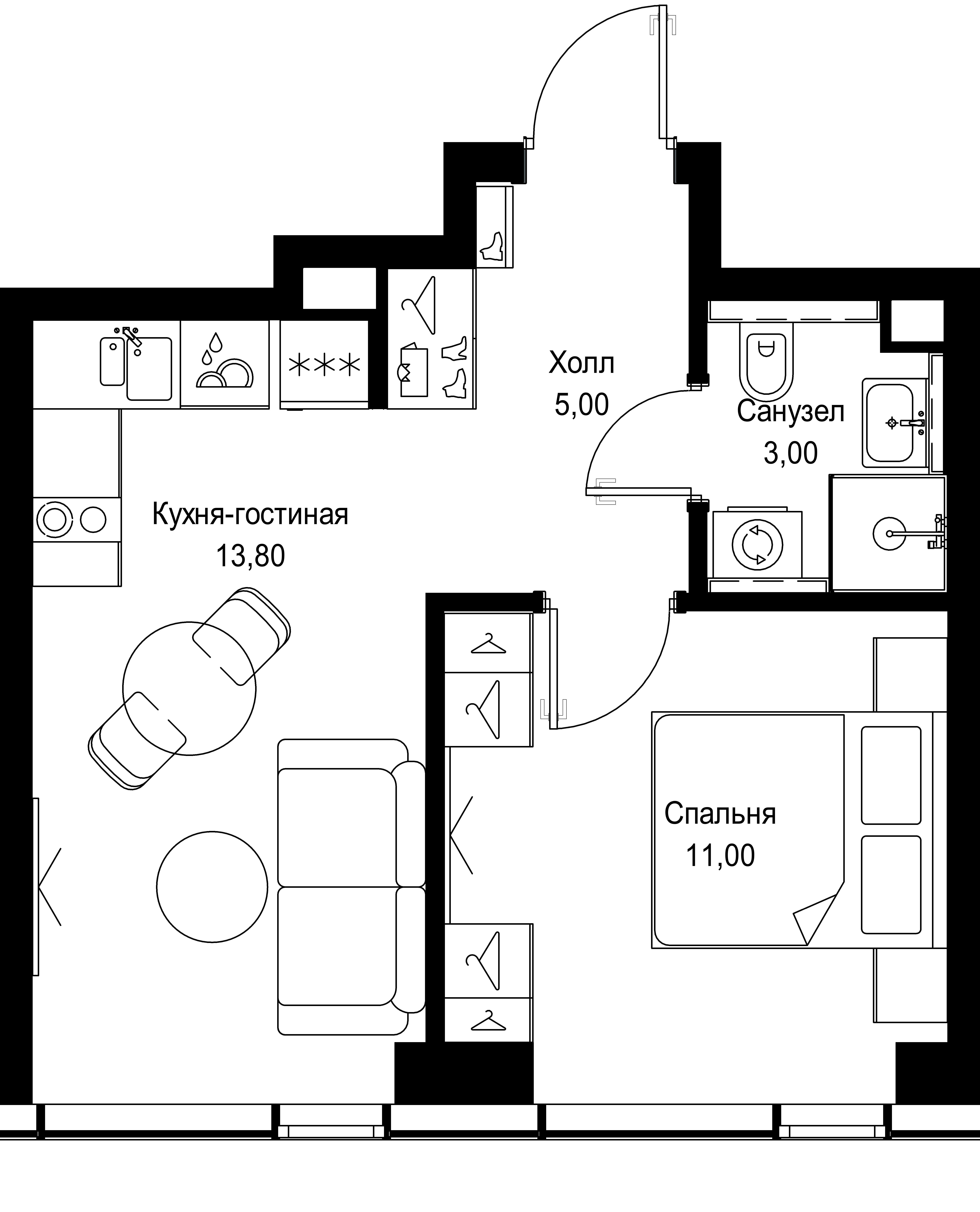 1-комнатная 32 м2 в ЖК Cityzen корпус null этаж 8