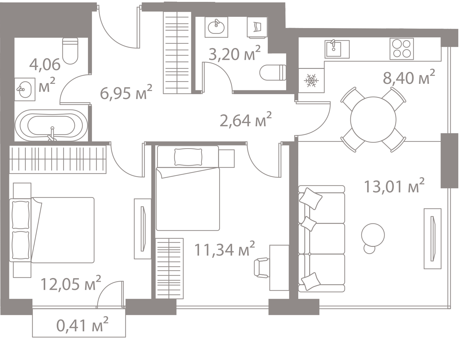 2-комнатная 62 м2 в ЖК ЛАЙФ-Варшавская корпус null этаж 23