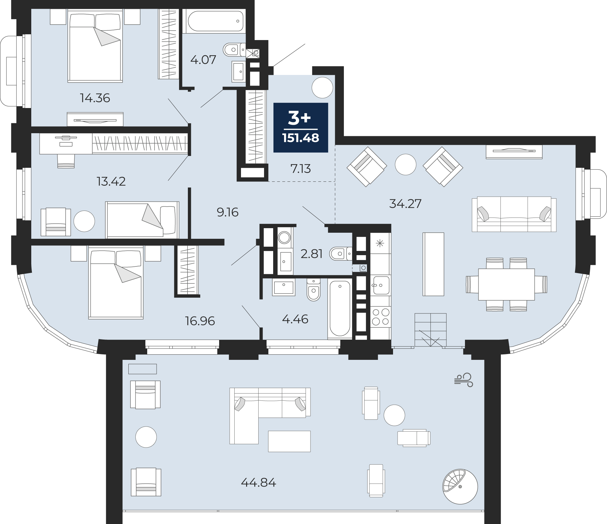 3-комнатная 106 м2 в ЖК Айвазовский корпус null этаж 10