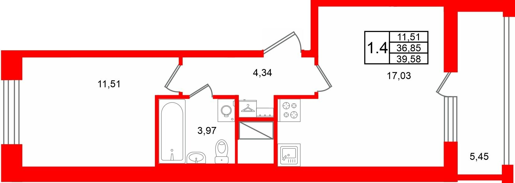 1-комнатная 36 м2 в ЖК Астра Континенталь корпус null этаж 9