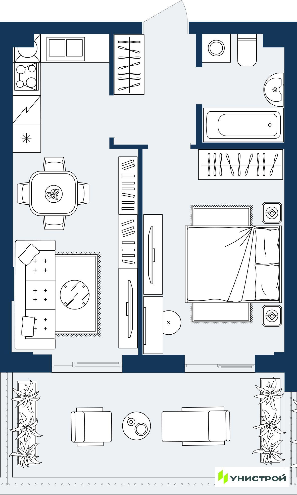 1-комнатная 41 м2 в ЖК ГРАНД БЕРЕГ корпус null этаж 2