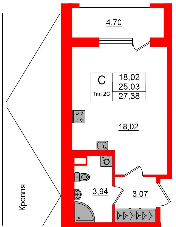 Студия 25 м2 в ЖК Сэтл Ривьера корпус null этаж 2