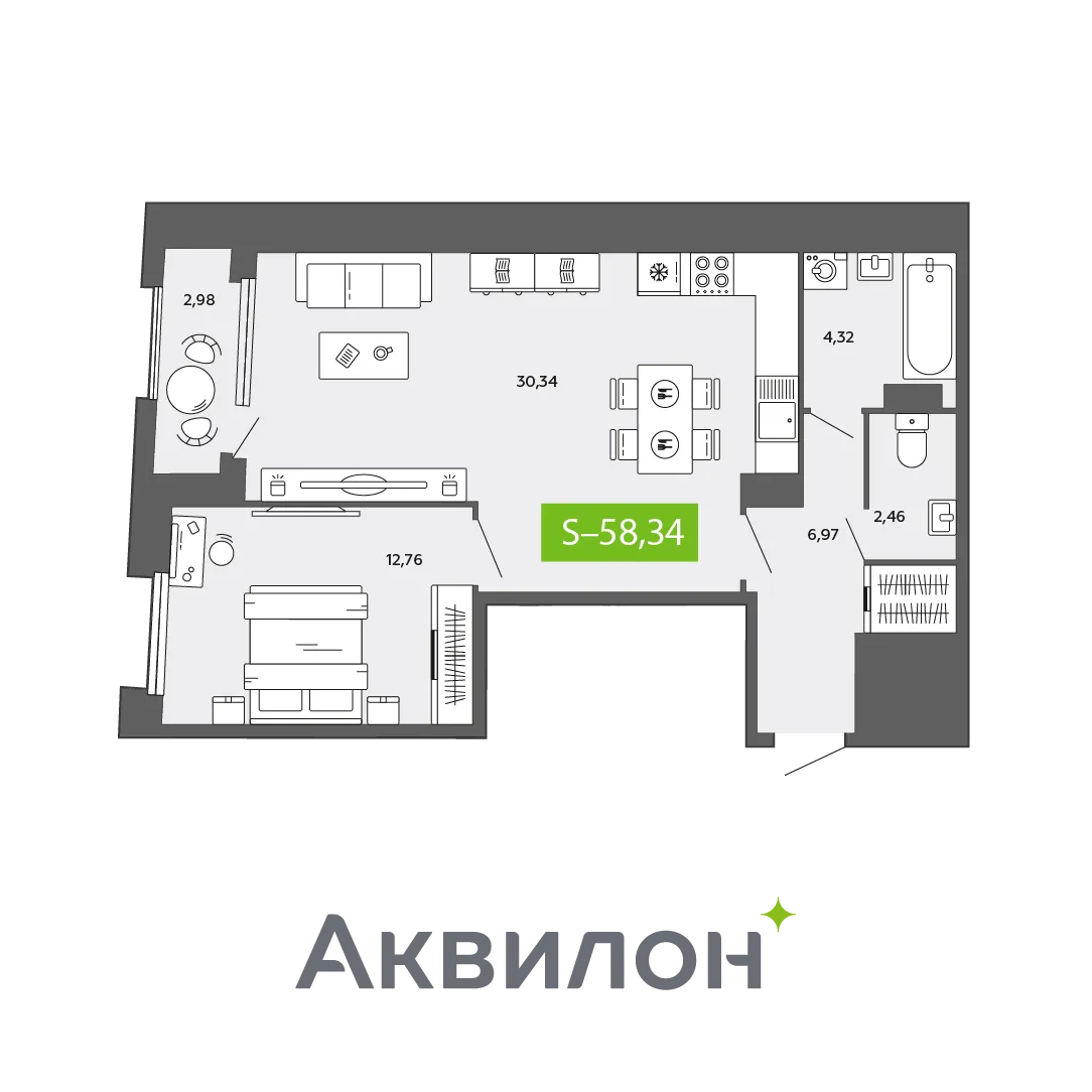 Студия 58 м2 в ЖК Аквилон CITY Towers корпус null этаж 13