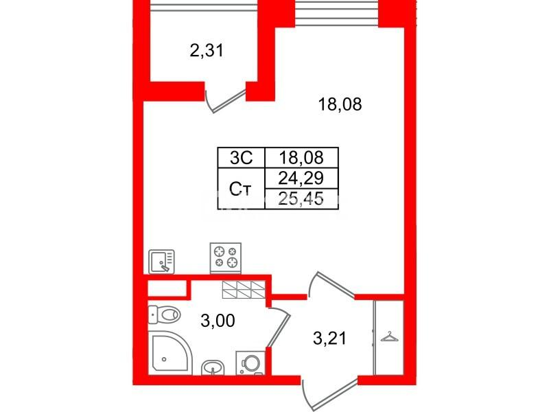 Студия 24 м2 в ЖК Парадный ансамбль корпус null этаж 4