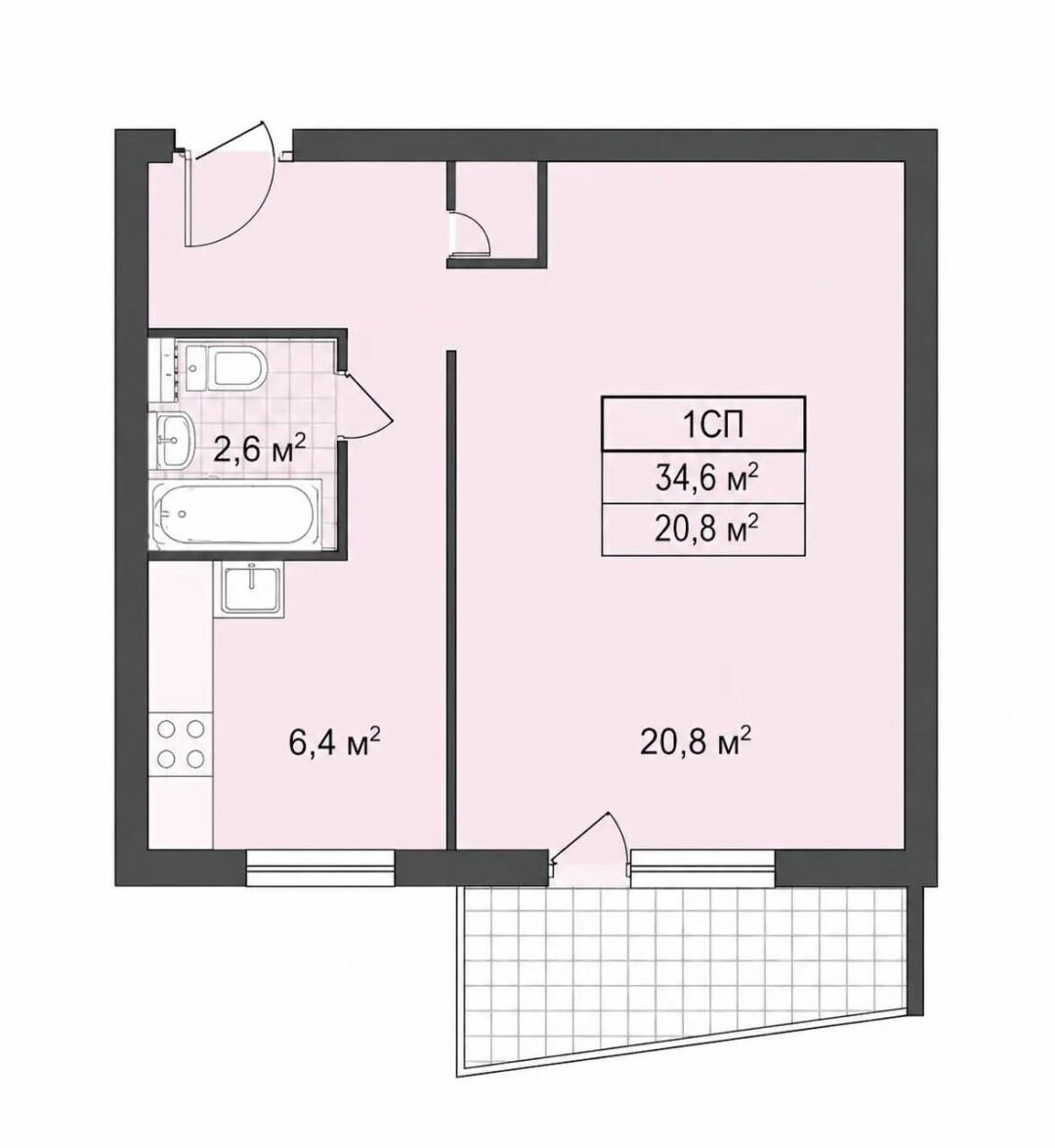 1-комнатная 34.6 м2 в ЖК undefined корпус null этаж 5
