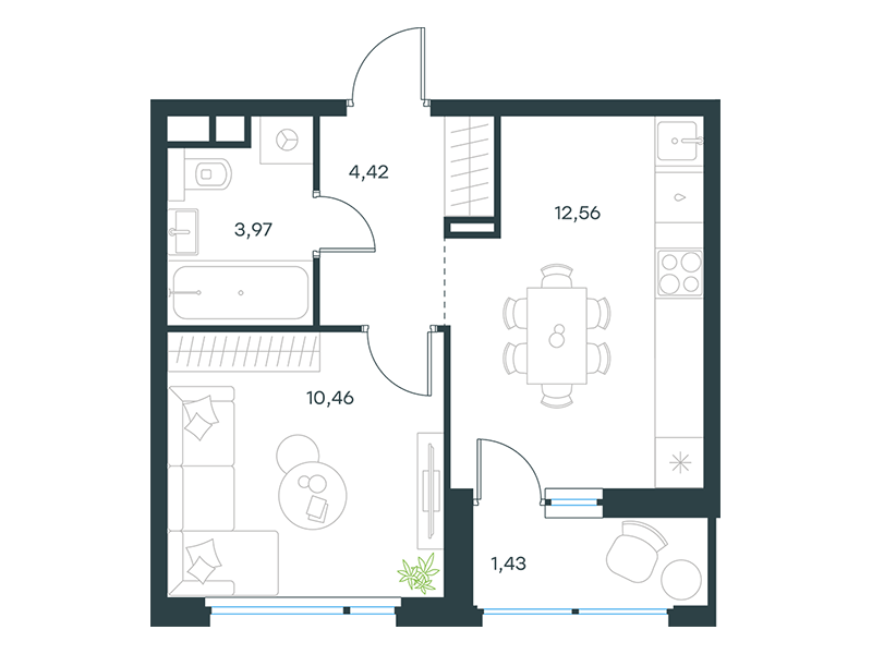 1-комнатная 32 м2 в ЖК Level Лесной корпус null этаж 7
