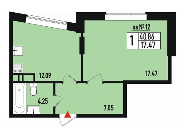 1-комнатная 40 м2 в ЖК Борисоглебское корпус null этаж 2